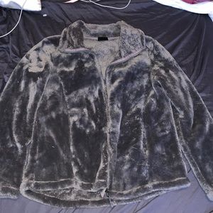 dark grey fluffy zip up jacket